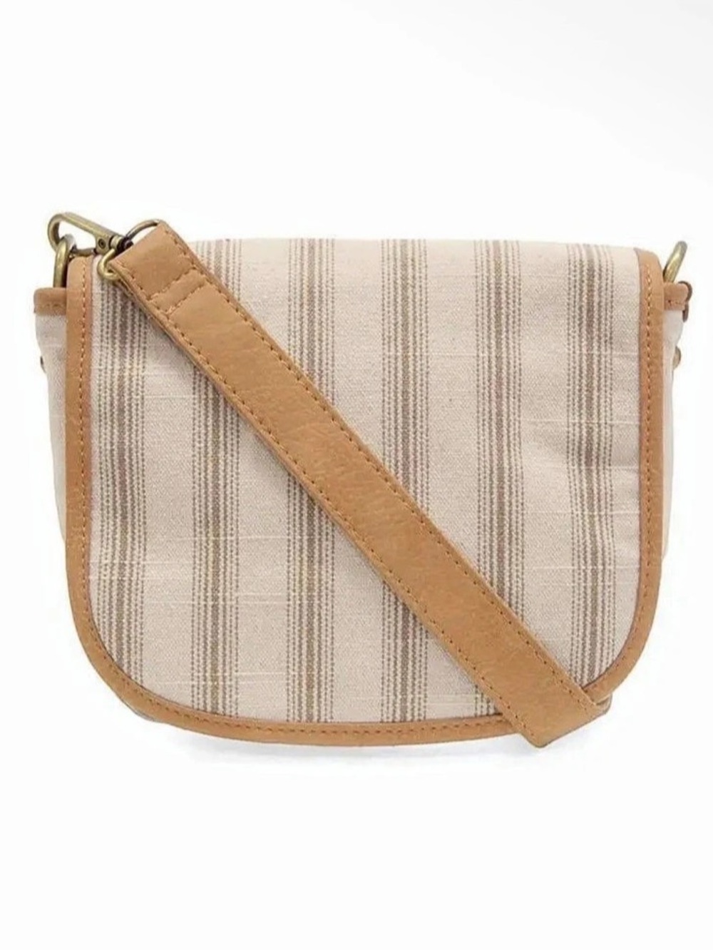 Joy Susan Canvas Pencil Stripe Saddle Bag Brown & Cream
